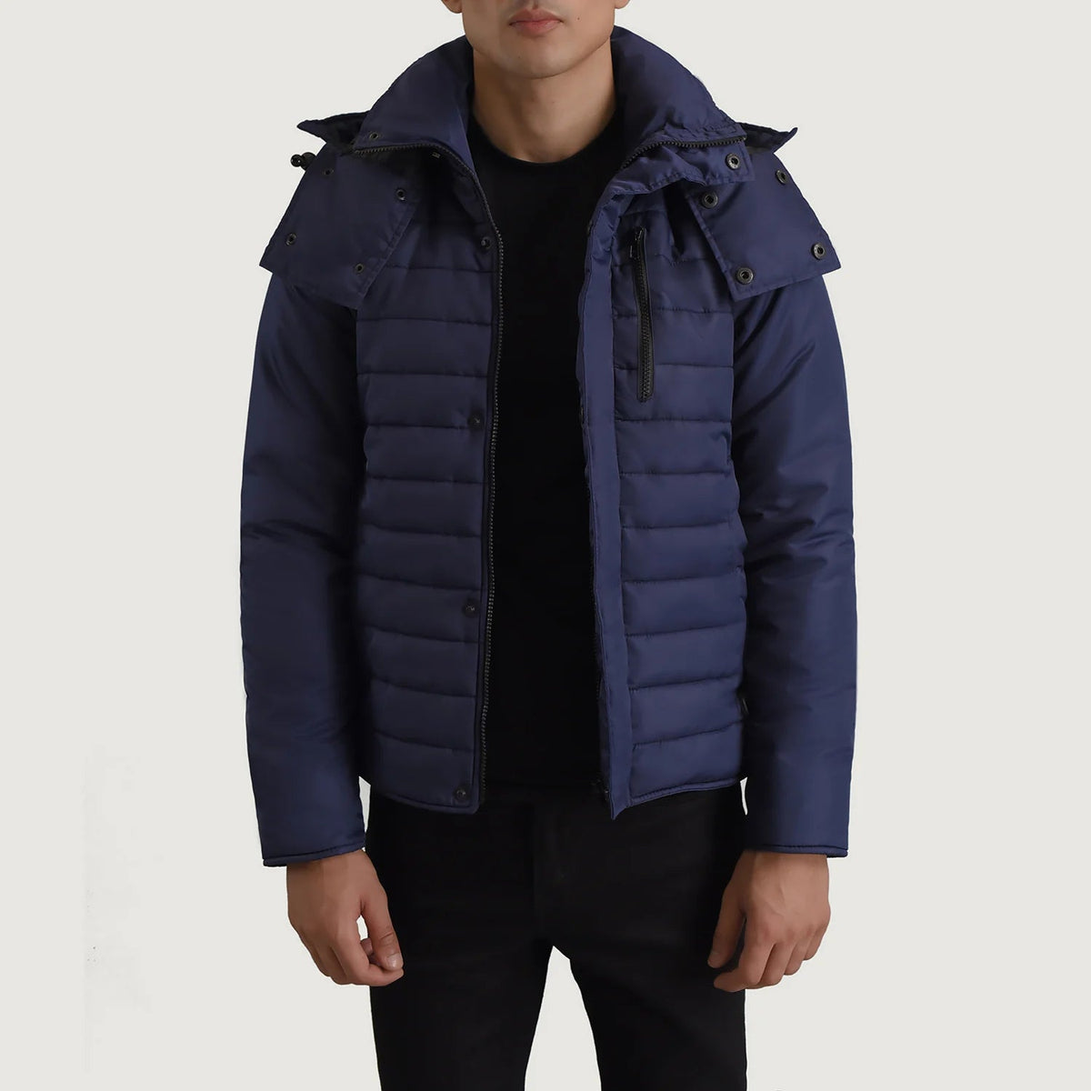 
Malcolm أزرق Hooded Puffer جاكيت جلد رجالي in Blue Full-Grain Leather - عرض أمامي وقَصّة مفصلة أنيقة | شراء أونلاين عبر المتجر الرسمي