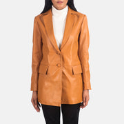 
Marilyn Tan Brown Leather Blazer in Tan Brown Sheepskin Leather - عرض أمامي وقَصّة مفصلة أنيقة | شراء أونلاين عبر المتجر الرسمي