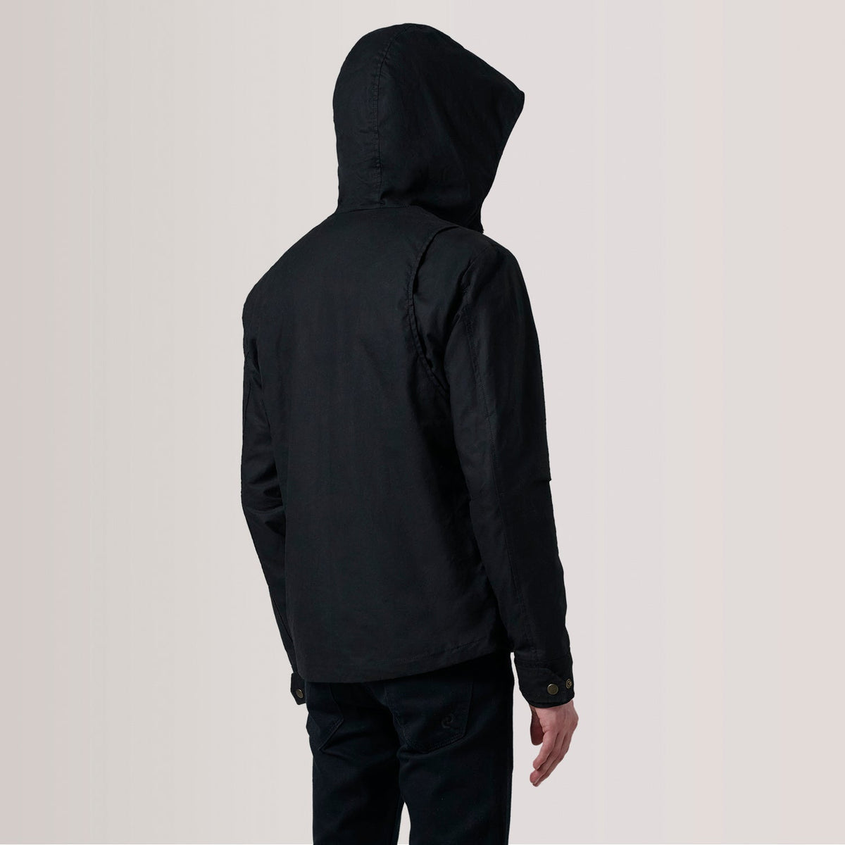 
تفاصيل مقربة of Hooded & Zipper with placket Hardware on Marlo أسود Canvas Hooded Work جاكيت جلد رجالي For Men