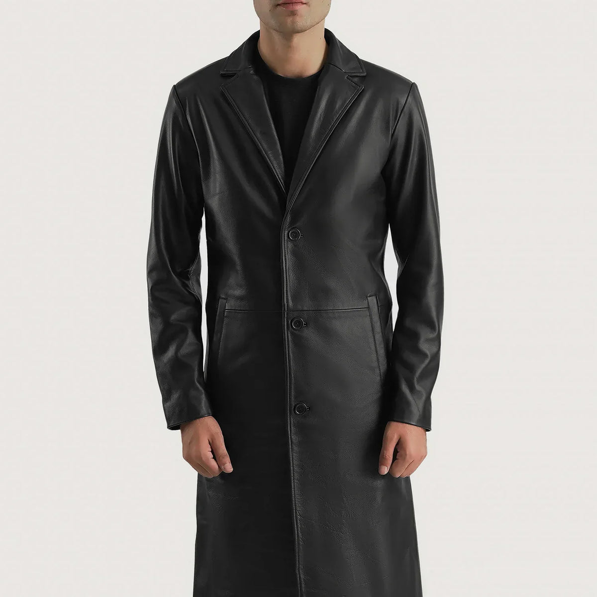 
تفاصيل مقربة of Notch & Button Hardware on Mateo Black Leather Single Breasted Coat