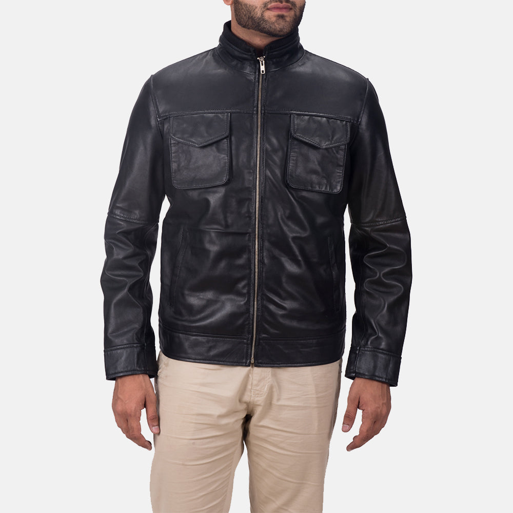 
Maurice أسود جاكيت جلد رجالي in Black Sheepskin Leather - عرض أمامي وقَصّة مفصلة أنيقة | شراء أونلاين عبر المتجر الرسمي