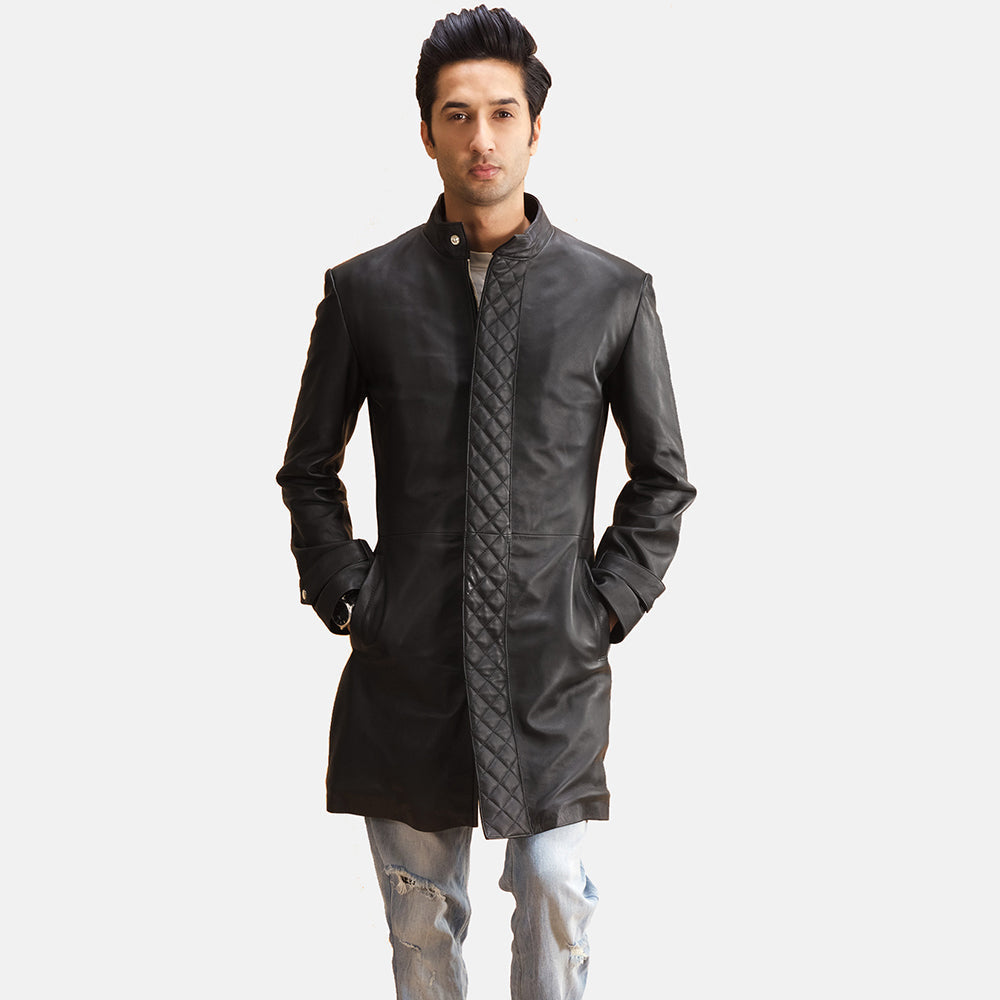 
Midlander مبطن ومحاك أسود معطف جلد فاخر رجالي in Black Sheepskin Leather - عرض أمامي وقَصّة مفصلة أنيقة | شراء أونلاين عبر المتجر الرسمي
