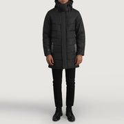 
Moore أسود Hooded Parka رجالي - عرض جانبي يوضح قَصّة الأكمام المريحة