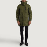 
Moore أخضر Hooded Parka رجالي - عرض جانبي يوضح قَصّة الأكمام المريحة