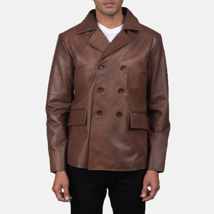 Mr. Bailey بني Leather Naval Peacoat رجالي