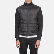 
تفاصيل مقربة of High Neck & Zipper with wind flap Hardware on Nashville مبطن ومحاك أسود Windbreaker جاكيت جلد رجالي
