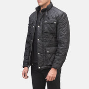
Black Polyester Winter Jacket - عرض خلفي يوضح تفصيل الأكتاف المتقن والحاشية النظيفة