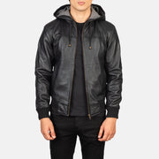 
Nintenzo Black Hooded Leather Jacket in Black Sheepskin Leather - عرض أمامي وقَصّة مفصلة أنيقة | شراء أونلاين عبر المتجر الرسمي