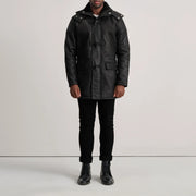 
Nolan Black Snuffed Leather Duffle Coat - عرض جانبي يوضح قَصّة الأكمام المريحة