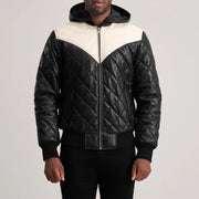 
تفاصيل مقربة of Hooded & Zipper Hardware on Norman Tan Hooded Bomber Leather Puffer Jacket