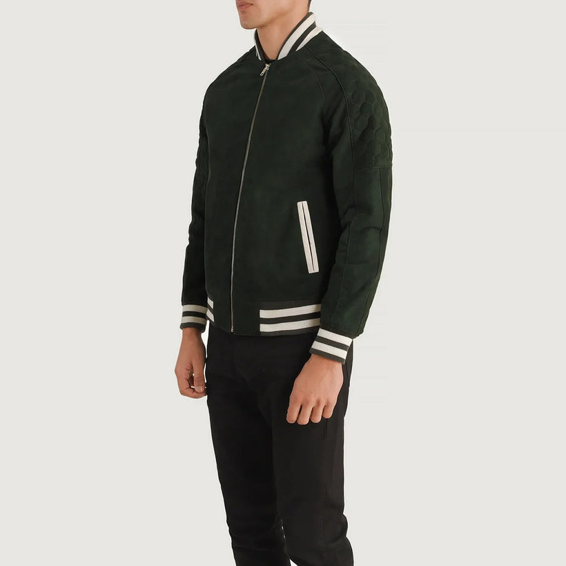 Pascal أخضر Suede Varsity جاكيت جلد رجالي