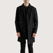 Petrillo أسود Wool Single Breasted معطف جلد رجالي in Black Synthetic Wool - Front Profile View &amp; Tailored Silhouette | Buy Online