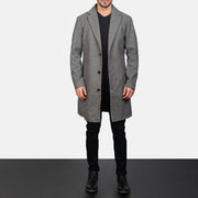 
تفاصيل مقربة of Notch & Button Hardware on Petrillo Grey Wool Single Breasted معطف جلد فاخر رجالي