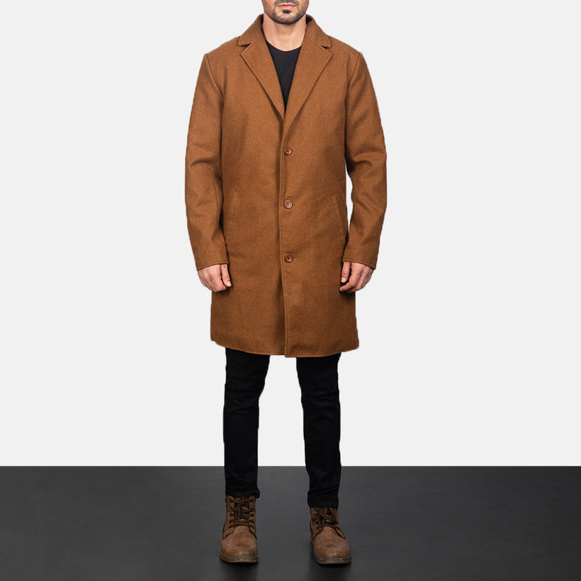 Petrillo Khaki Wool Single Breasted معطف جلد فاخر رجالي