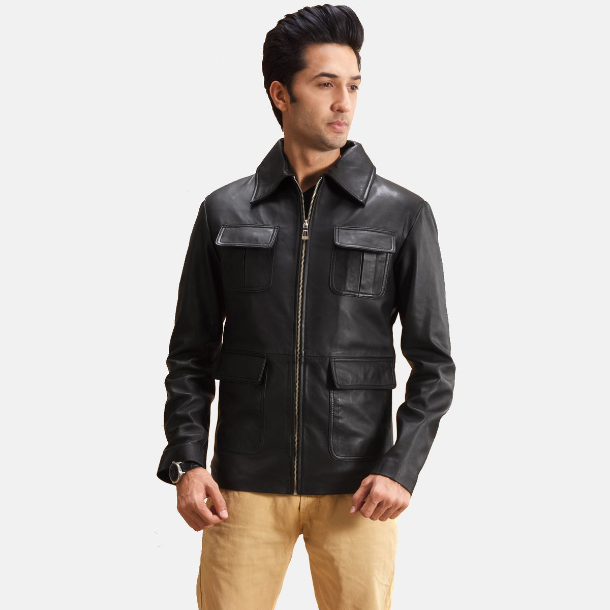 
Raven أسود جاكيت جلد رجالي in Black Sheepskin Leather - عرض أمامي وقَصّة مفصلة أنيقة | شراء أونلاين عبر المتجر الرسمي