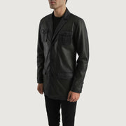 
Black Sheepskin leather Blazer - عرض خلفي يوضح تفصيل الأكتاف المتقن والحاشية النظيفة