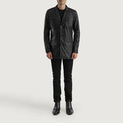 
Ray Cutler Black Leather Blazer - عرض جانبي يوضح قَصّة الأكمام المريحة