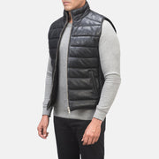 
Reeves أسود Leather فيست صدرية مبطن رجالي - عرض خلفي يوضح تفصيل الأكتاف المتقن والحاشية النظيفة