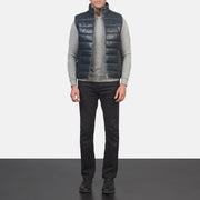 
Reeves أزرق Leather فيست صدرية مبطن رجالي - عرض جانبي يوضح قَصّة الأكمام المريحة