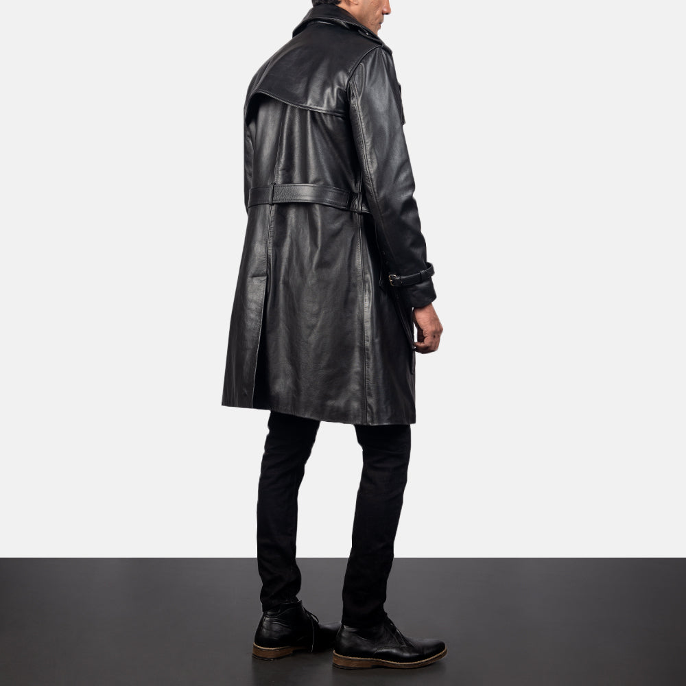 
Royson أسود Leather Duster معطف جلد فاخر رجالي - عرض جانبي يوضح قَصّة الأكمام المريحة