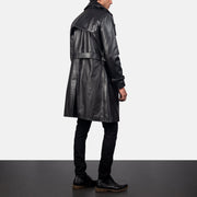 
Royson أسود Leather Duster معطف جلد فاخر رجالي - عرض جانبي يوضح قَصّة الأكمام المريحة