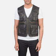 
تفاصيل مقربة of Classic Collar & Zipper Hardware on Safari بني صديري جلد رجالي