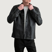 
Scout أسود Leather Shirt رجالي in Black Sheepskin Leather - عرض أمامي وقَصّة مفصلة أنيقة | شراء أونلاين عبر المتجر الرسمي