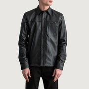 
Scout أسود Leather Shirt رجالي - عرض جانبي يوضح قَصّة الأكمام المريحة