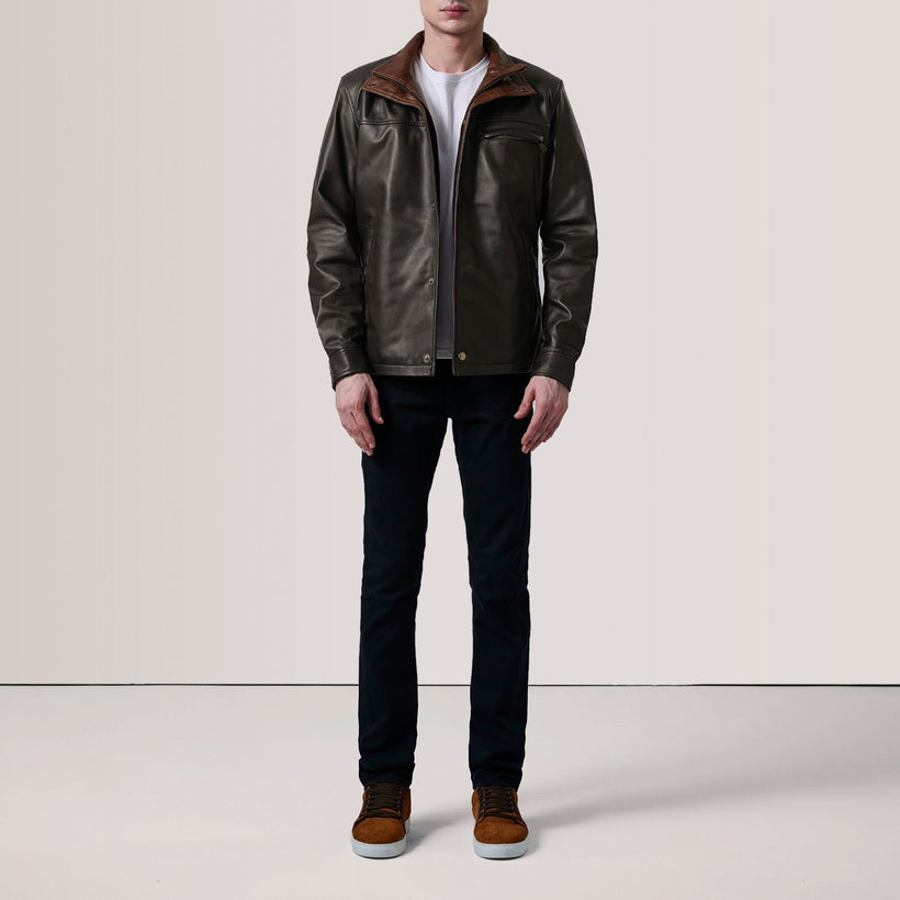 Sean بني Leather Classic جاكيت جلد رجالي