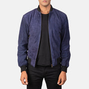
Shane Navy Blue Suede Bomber Jacket in Blue Goatskin Suede - عرض أمامي وقَصّة مفصلة أنيقة | شراء أونلاين عبر المتجر الرسمي