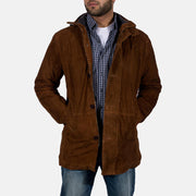 Men's Sheriff بني جاكيت شمواه طبيعي رجالي in Brown Goatskin Suede - Front Profile View &amp; Tailored Silhouette | Buy Online