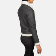 
Sherilyn B-3 أسود جاكيت بومبر جلد نسائي – alternate product view 5
