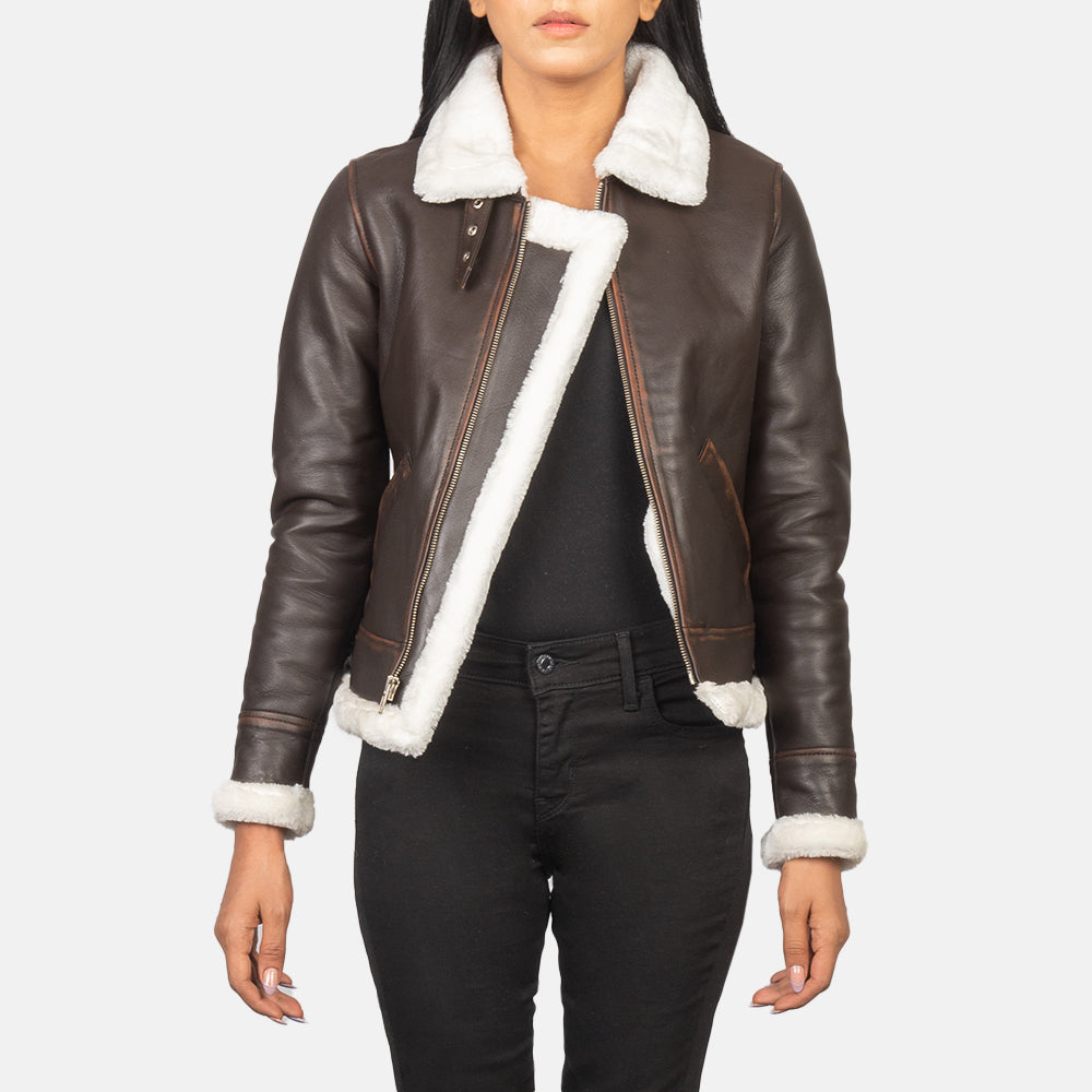 
Sherilyn B-3 أسود جاكيت بومبر جلد نسائي – alternate product view 1