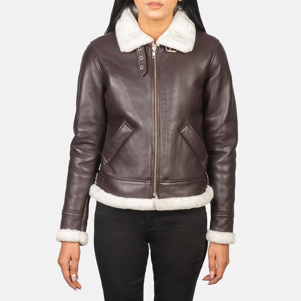 
Sherilyn B-3 أسود جاكيت بومبر جلد نسائي – alternate product view 4