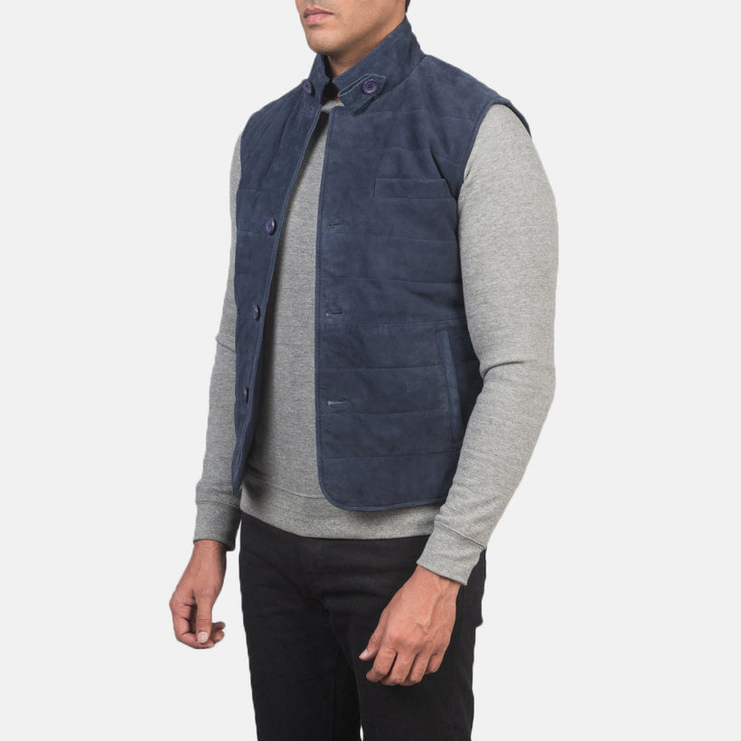 Tony أزرق Suede Vest رجالي