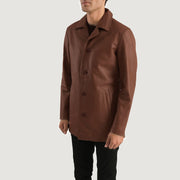 
Brown Cowhide leather Coat - عرض خلفي يوضح تفصيل الأكتاف المتقن والحاشية النظيفة