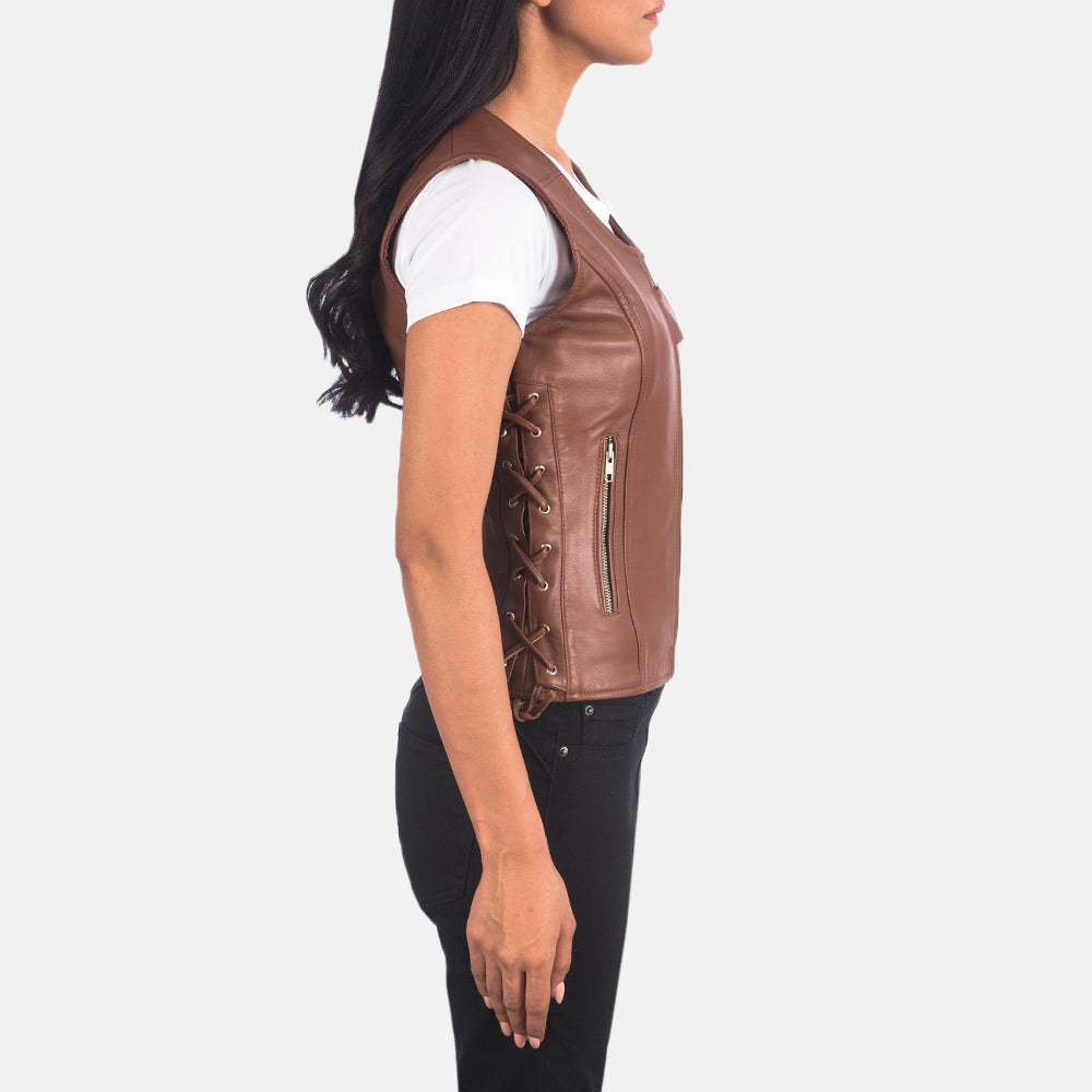 Brown Sheepskin Leather Biker Jacket - Back View Showing Tailored Shoulder Fit &amp; Clean Hemline