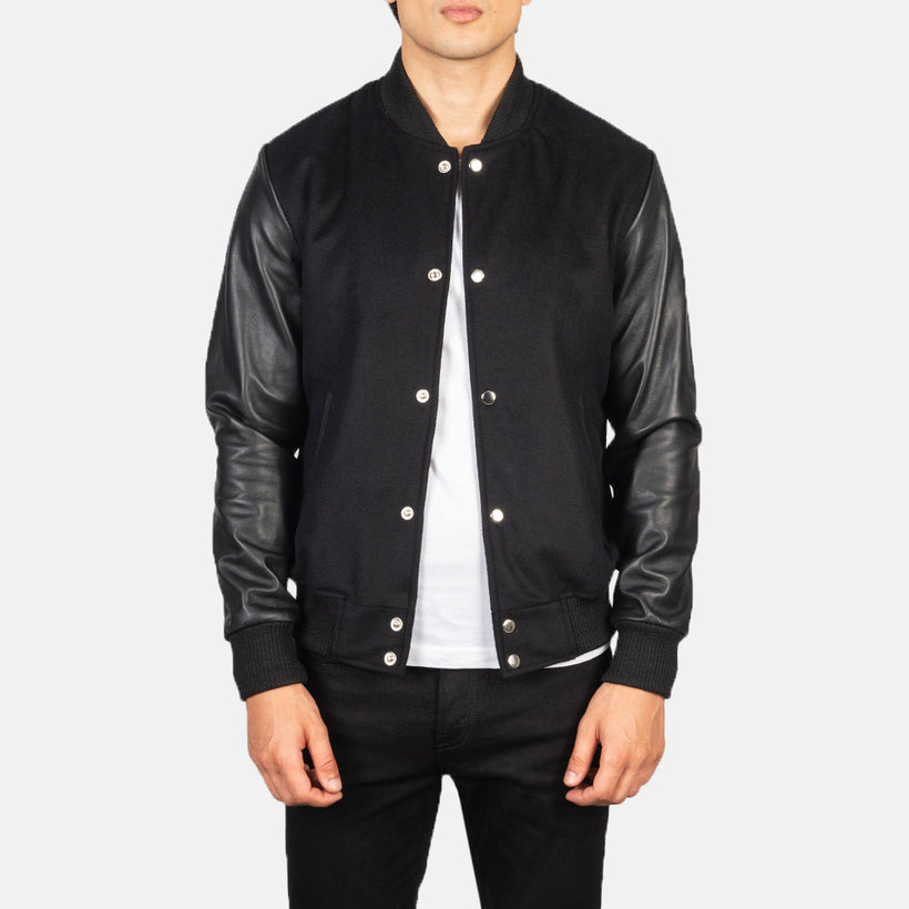 Vaxton أسود Hybrid Varsity جاكيت جلد رجالي
