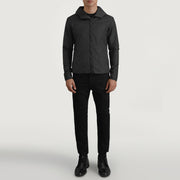 
Wesley أسود Hooded Windbreaker جاكيت جلد رجالي - عرض جانبي يوضح قَصّة الأكمام المريحة