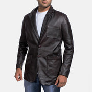 Men's Wine أسود بليزر جلد رجالي in Dark Brown Cow Hide Leather - Front Profile View &amp; Tailored Silhouette | Buy Online