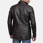 Men's Wine أسود بليزر جلد رجالي - Lateral Side Profile View Showing Sleeve Cut &amp; Athletic Taper Fit