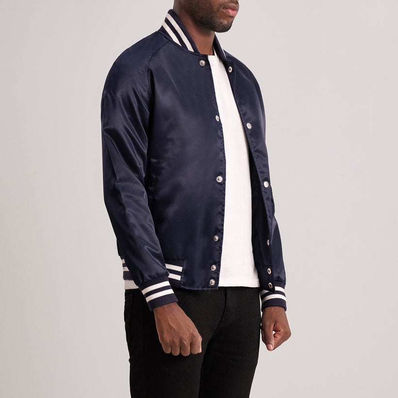 Xander أزرق Varsity جاكيت جلد رجالي