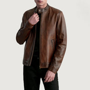 
Zen Distressed بني جاكيت بايكر جلد طبيعي رجالي in Distressed Brown Sheepskin Leather - عرض أمامي وقَصّة مفصلة أنيقة | شراء أونلاين عبر المتجر الرسمي