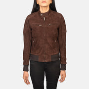 
تفاصيل مقربة of Band with Snap Button & Zipper Hardware on Zenna Mocha Suede Bomber Jacket